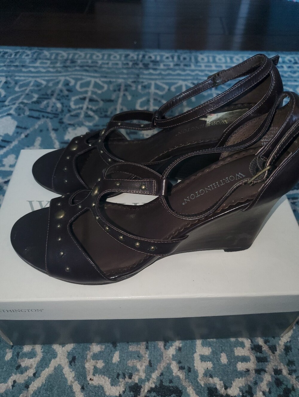 Worthington Brown Leather Wedge Sandals